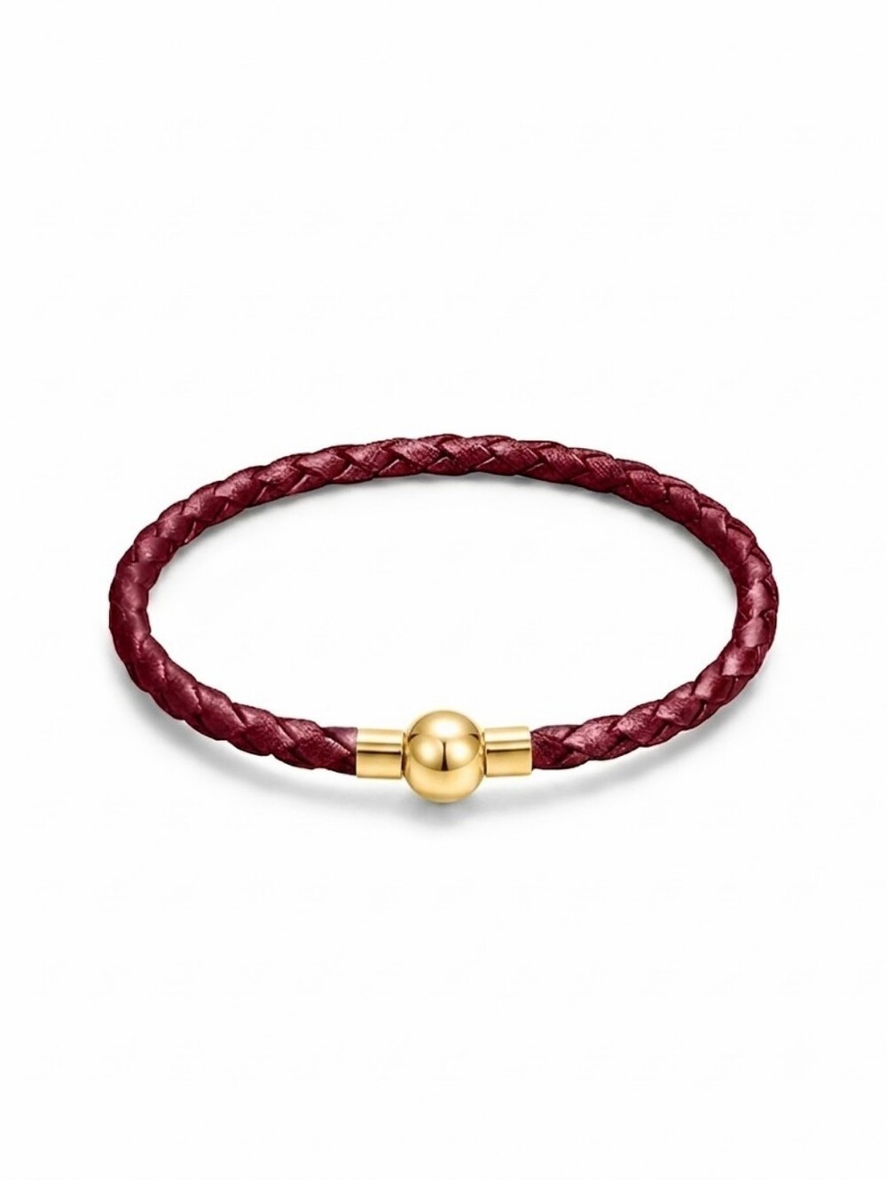 Linx Burgundy Leather Braided Cord Bracelet with Gold Magnetic Clasp